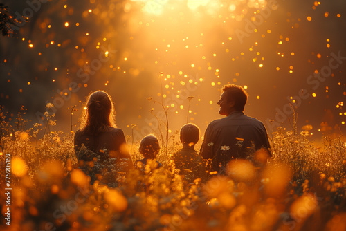 Un amour de famille au coucher du soleil photo
