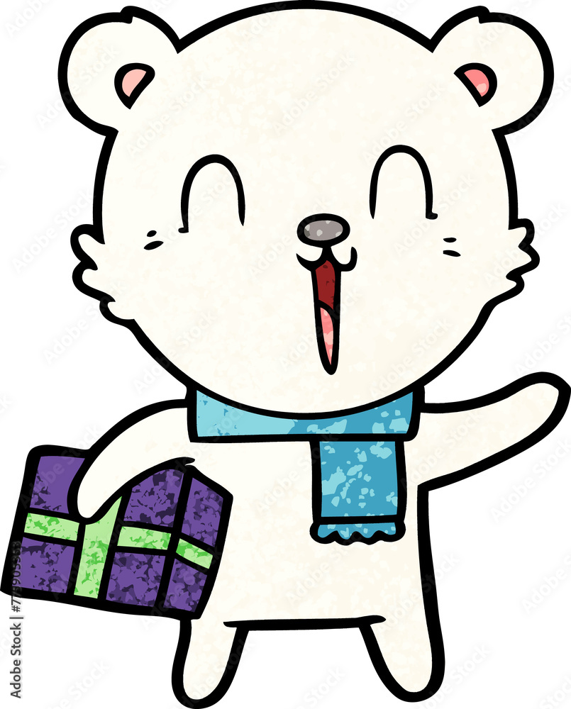 polar bear with christmas present cartoon polar bear with christmas present cartoon
