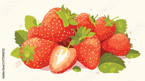 Fototapeta Naklejka Na Ścianę i Meble -  Fresh Organic Strawberries Fruit illustration 2d fl