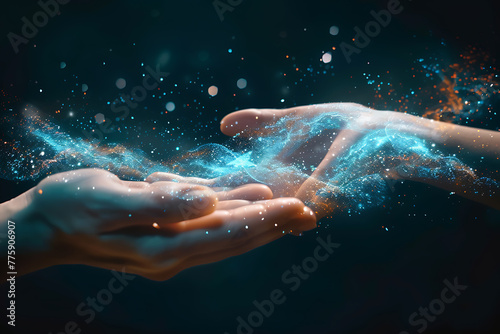 Conceptual image of human hands symbolizing digital transformation for the next generation technology era, perfect for innovation-themed designs and futuristic projects © River Girl