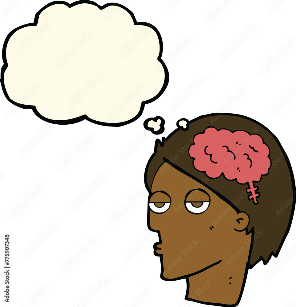 cartoon head with brain symbol with thought bubble cartoon head with brain symbol with thought bubble
