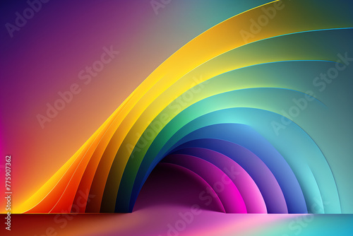 Rainbow tunnel neon color gradient curve lines photo
