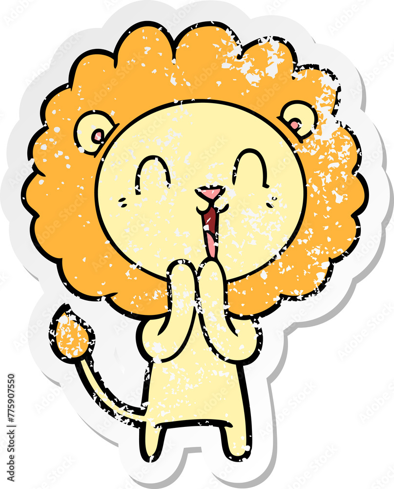 Fototapeta premium distressed sticker of a laughing lion cartoon