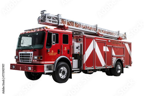 Majestic Red Fire Truck Reaching for the Sky. White or PNG Transparent Background.