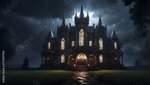 scare Gothic style castle shrouded in darkness