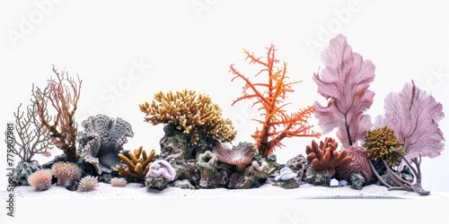 Fototapeta Naklejka Na Ścianę i Meble -  Different types of corals displayed on a white background. Ideal for marine biology projects