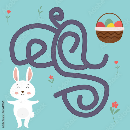 Web  Laberint. Happy Easter - panoramic bunny and basket with eggs. photo