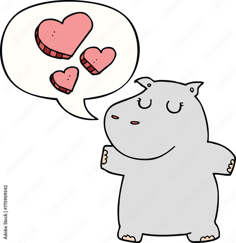 Naklejka premium cartoon hippo in love with speech bubble