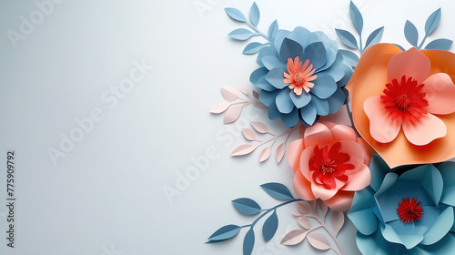 Paper Flowers Arrangement on White Background
