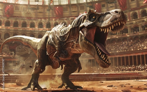 A Daspletosaurus as a gladiator in ancient Rome, its fearsome jaws the highlight of the arena's deadly games photo