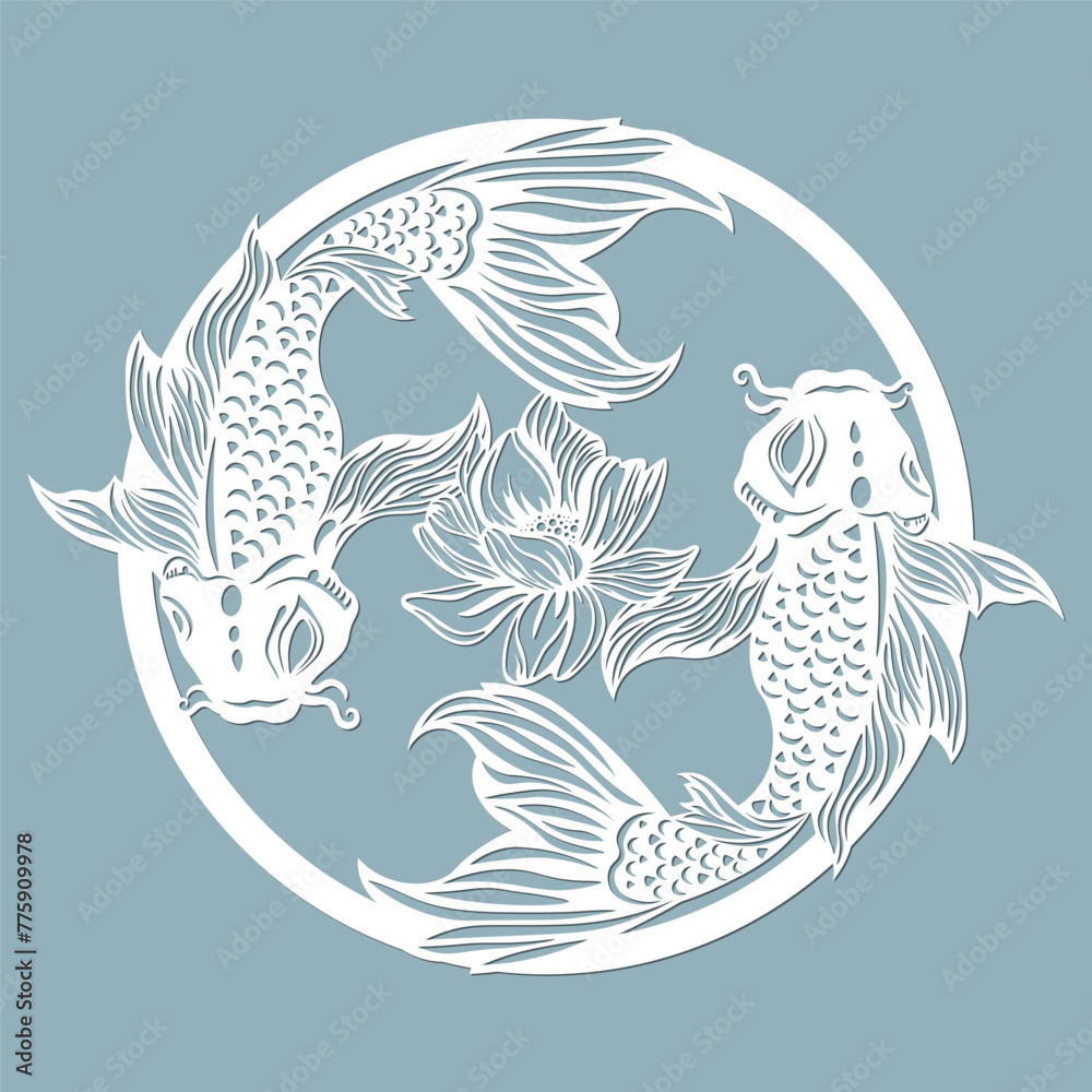 Beautiful illustration of Koi fish, laser cutting, printing - obrazy, fototapety, plakaty 