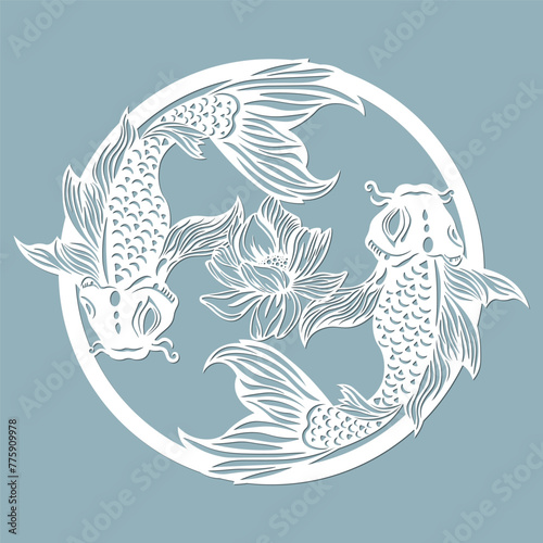 Beautiful illustration of Koi fish, laser cutting, printing