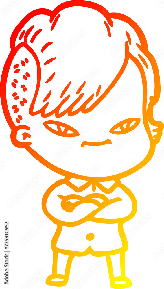 warm gradient line drawing of a cute cartoon girl with hipster haircut warm gradient line drawing of a cute cartoon girl with hipster haircut