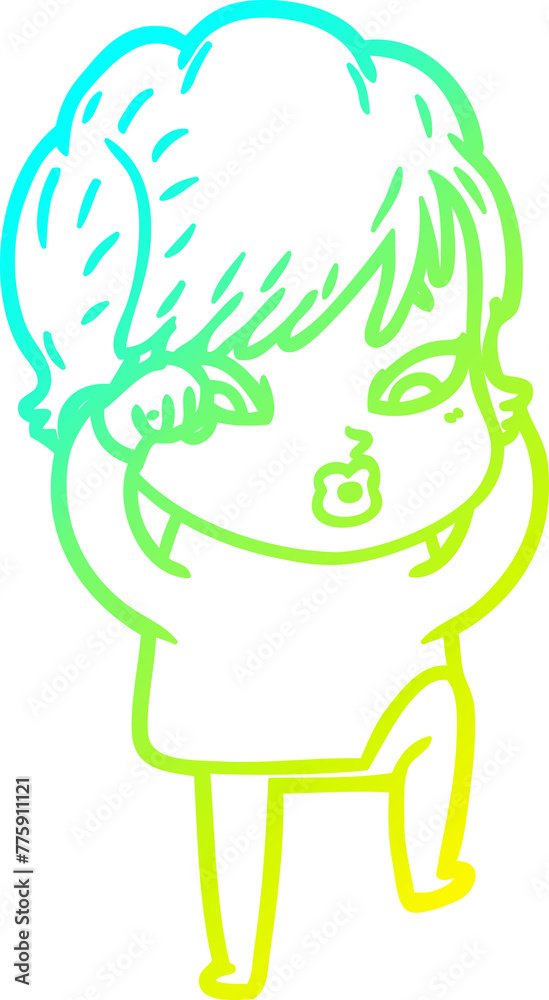 cold gradient line drawing of a cartoon woman cold gradient line drawing of a cartoon woman