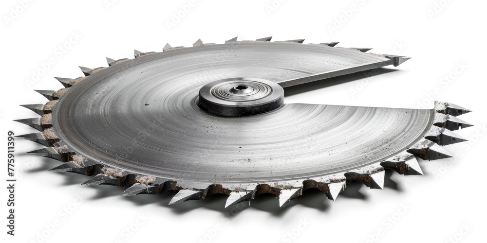 A circular saw blade on a white surface. Perfect for construction and DIY projects - obrazy, fototapety, plakaty 