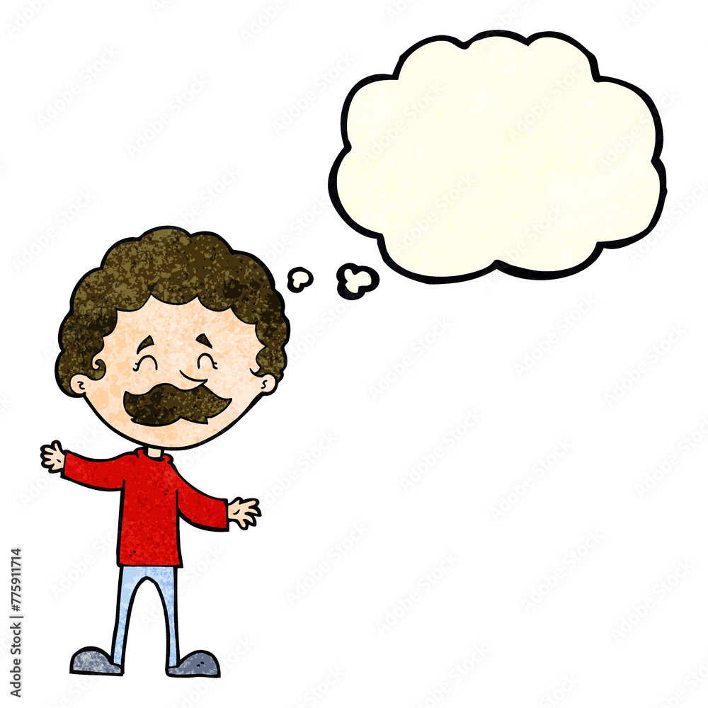 cartoon happy man with mustache with thought bubble cartoon happy man with mustache with thought bubble
