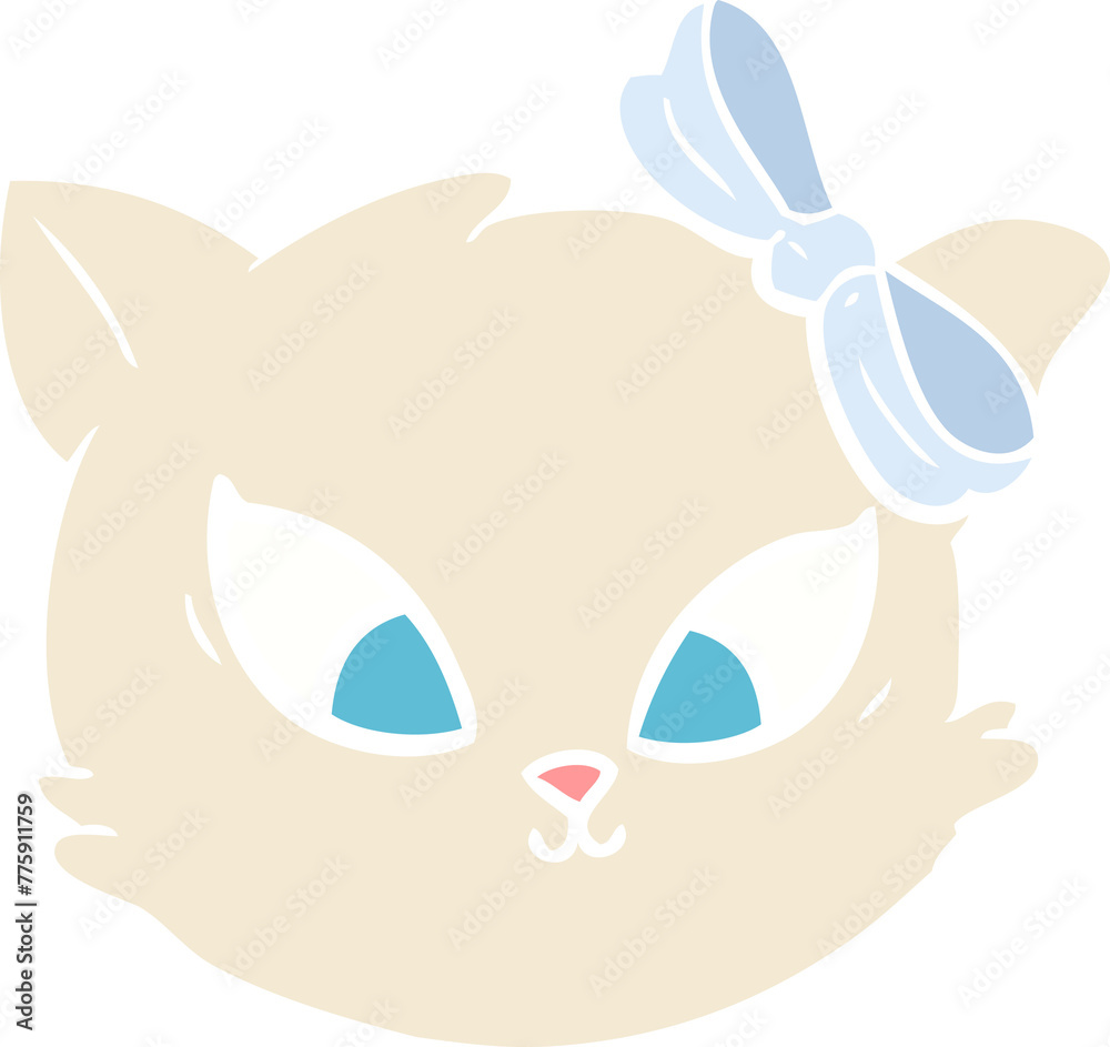 cute flat color style cartoon cat with bow