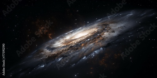 Hyper-realistic view of the Andromeda galaxy, deep space details in high resolution, black space background. photo