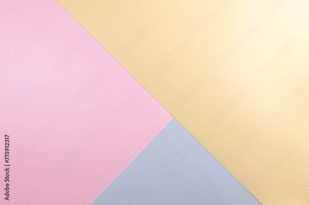 Blue, pink and yellow background. Colourful wallpaper, copy space.