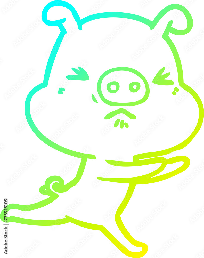 cold gradient line drawing of a cartoon annoyed pig running cold gradient line drawing of a cartoon annoyed pig running