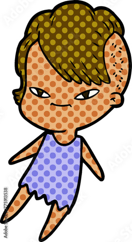 cute cartoon girl with hipster haircut photo