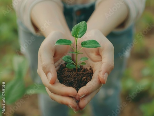 A clean, simple image of hands cupping a sapling, symbolizing nurturing the planet