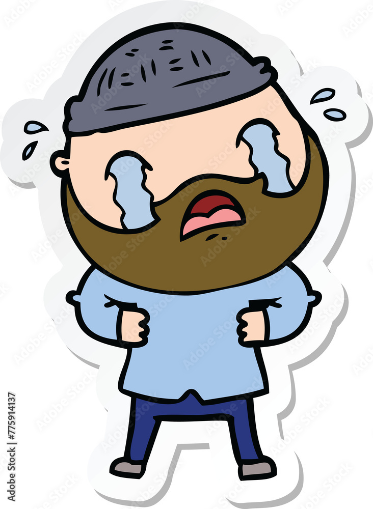sticker of a cartoon bearded man crying sticker of a cartoon bearded man crying