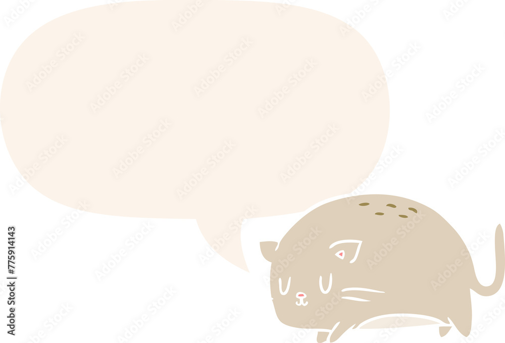 cute fat cartoon cat with speech bubble in retro style cute fat cartoon cat with speech bubble in retro style