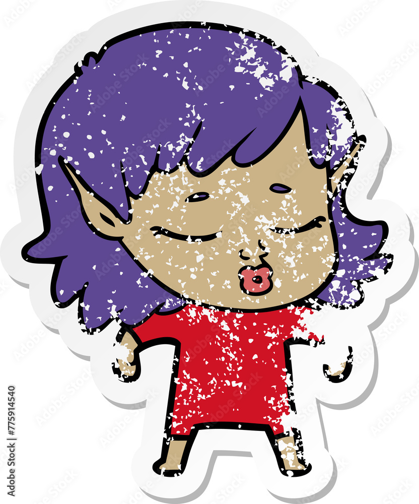 distressed sticker of a pretty cartoon elf girl