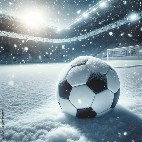 soccer ball on the snow. ball, soccer, football, sport, game, white, black, play, isolated, object, sphere, fun, equipment, goal, soccer,Ai generated  © Quranmeri