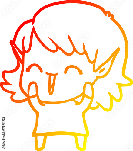 warm gradient line drawing of a cartoon elf girl