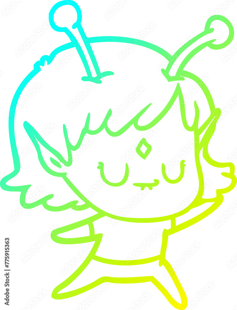 cold gradient line drawing of a cartoon alien girl cold gradient line drawing of a cartoon alien girl