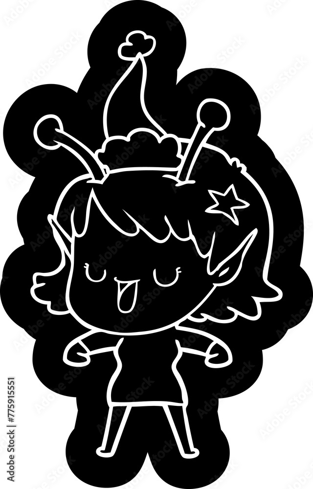 happy alien girl quirky cartoon icon of a wearing santa hat happy alien girl quirky cartoon icon of a wearing santa hat