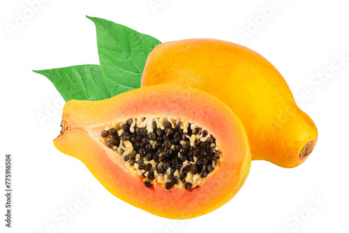 ripe cut papaya isolated on a white background