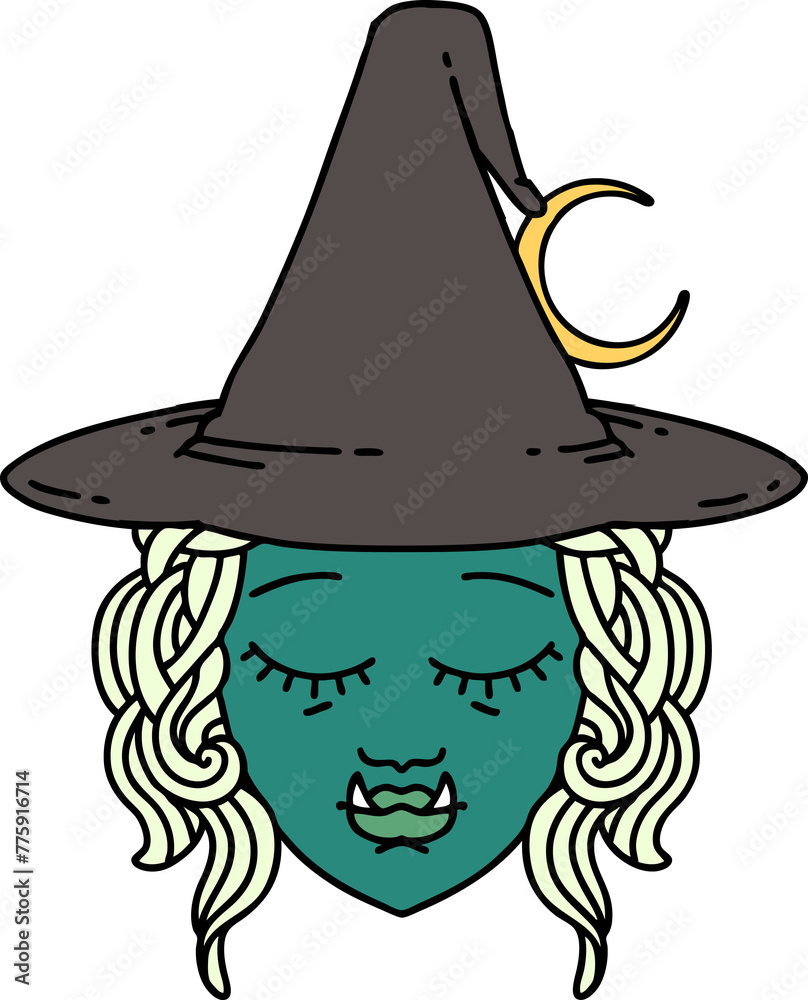 Retro Tattoo Style half orc witch character face