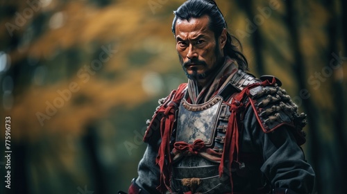 samurai fighter wearing traditional uniform photo