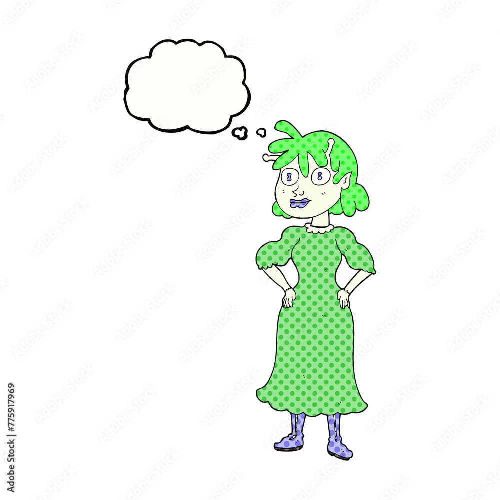 freehand drawn thought bubble cartoon alien woman freehand drawn thought bubble cartoon alien woman