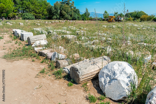 Picturesque ruins of the ancient city of Perge in Turkey. Perge open air museum.