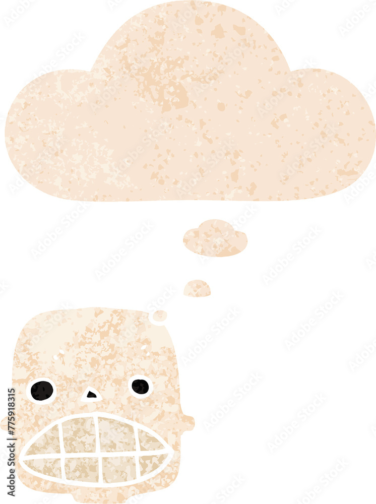 cartoon skull with thought bubble in grunge distressed retro textured style cartoon skull with thought bubble in grunge distressed retro textured style