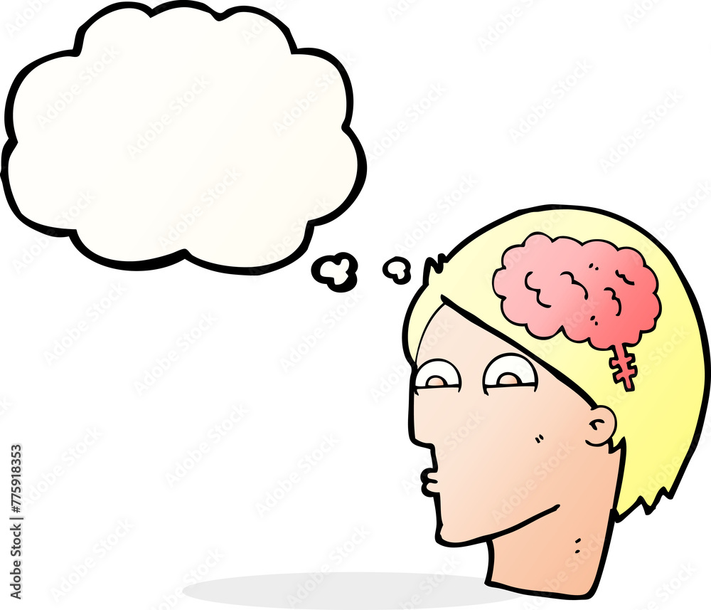 cartoon head with brain symbol with thought bubble cartoon head with brain symbol with thought bubble