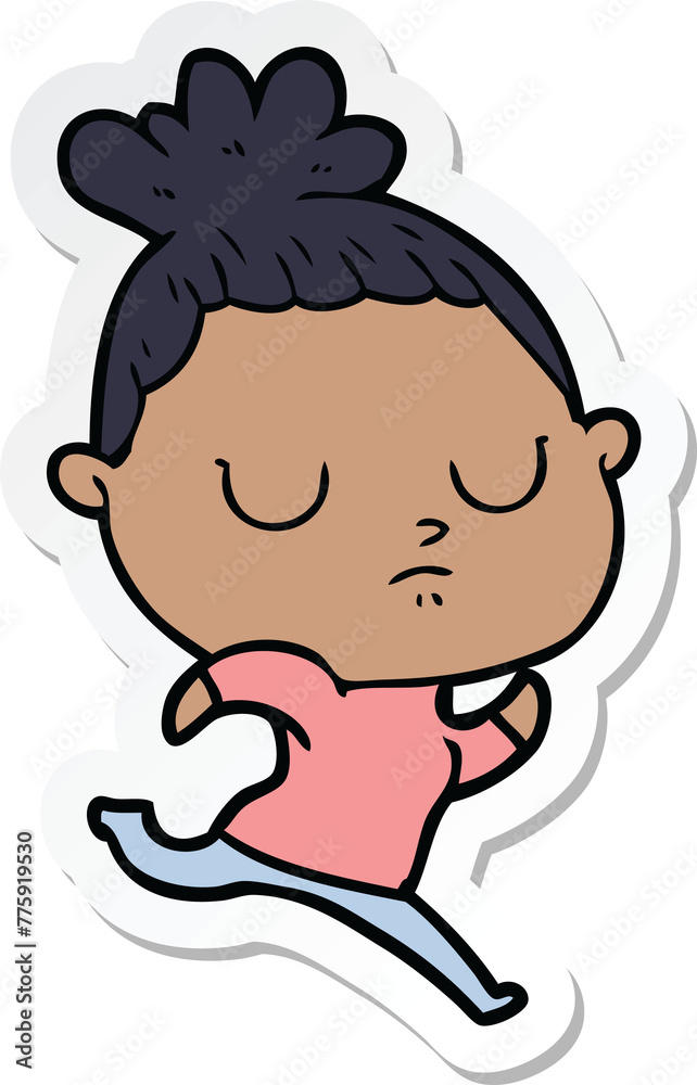 sticker of a cartoon calm woman sticker of a cartoon calm woman