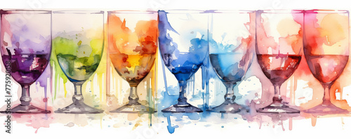 Colorful Splash in Wine Glasses on White Background