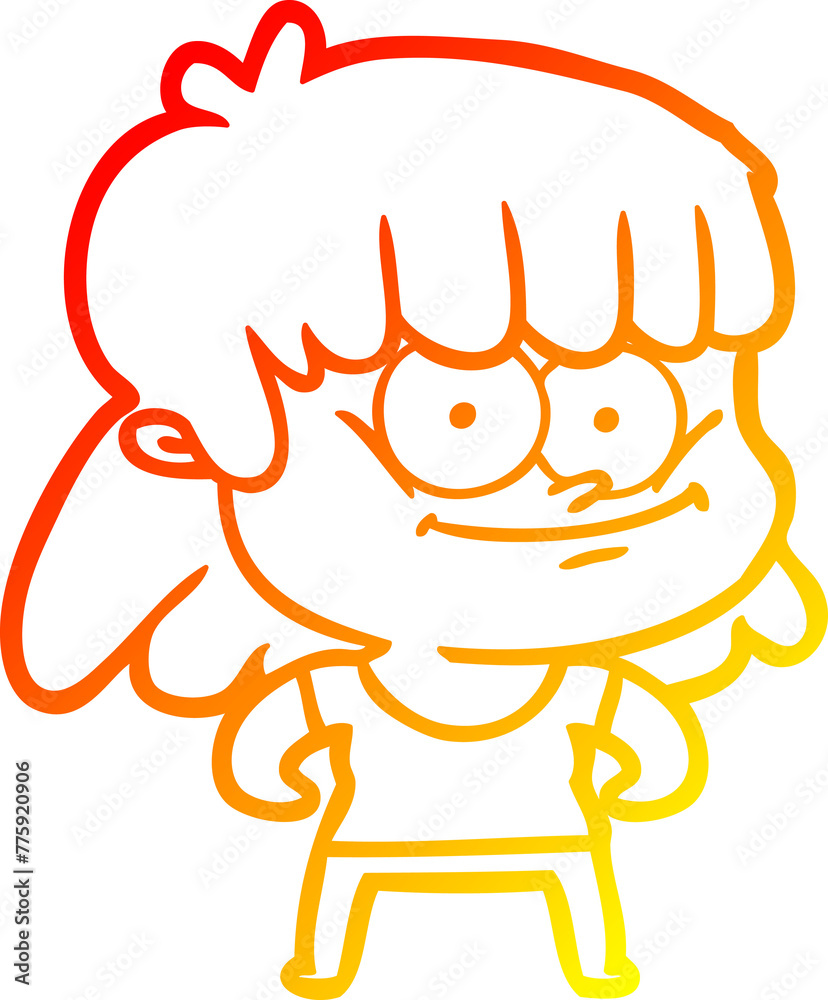 warm gradient line drawing of a cartoon smiling woman