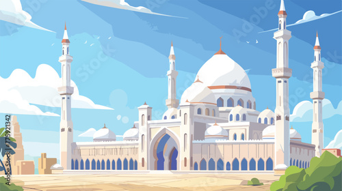 Hand drawn islamic mosque building 2d flat cartoon