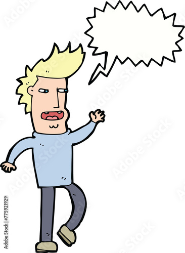 cartoon loudmouth man with speech bubble