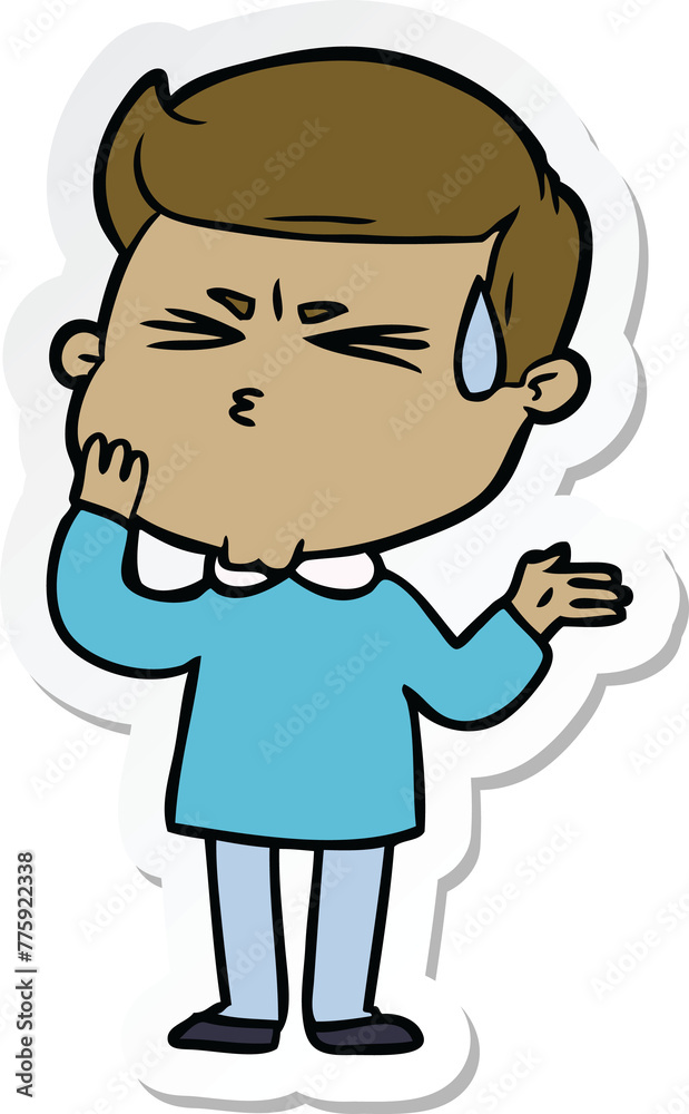 sticker of a cartoon man sweating