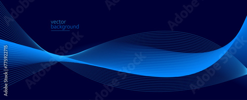 Curve shape flow vector abstract background in dark blue gradient, dynamic and speed concept, futuristic technology or motion art. © Sylverarts