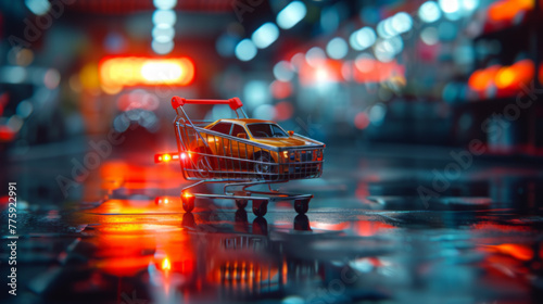 Conceptual Image of a Miniature Car in a Shopping Trolley