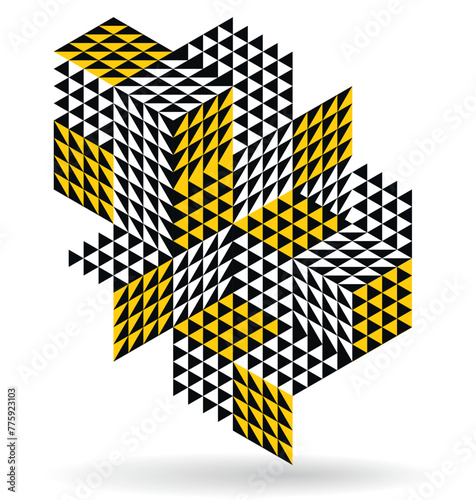 Abstract vector art with 3D isometric cubes geometric background, op art blocks with different forms isolated, polygonal graphic design, cubical theme.