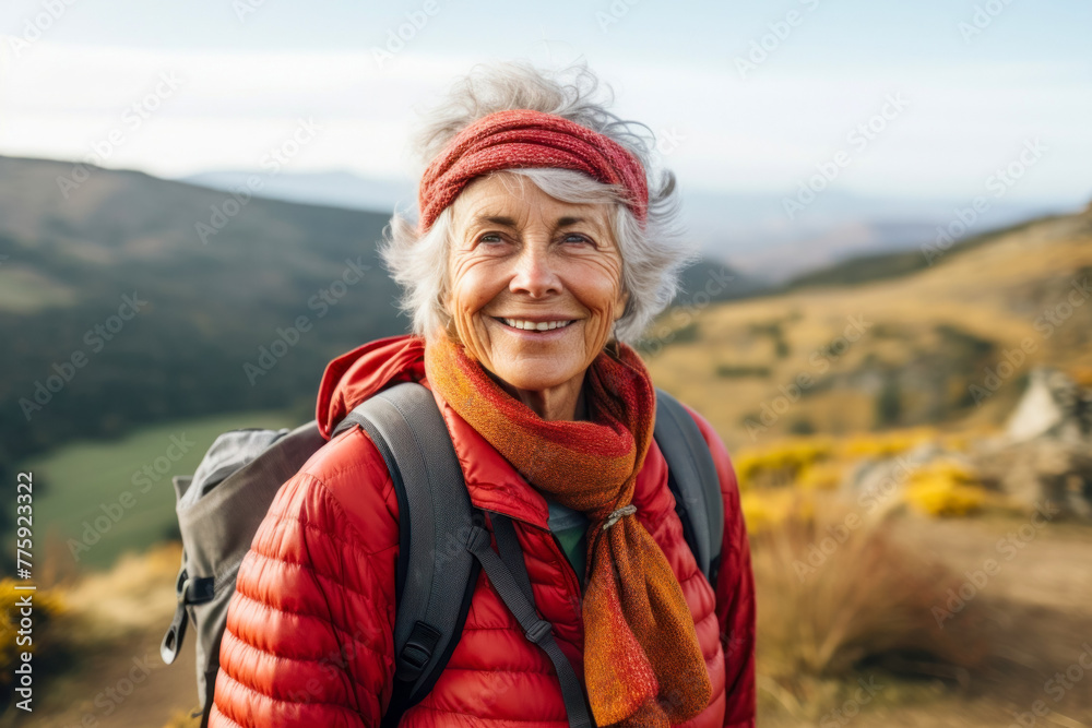 Retirement joy, story of a happy and energetic woman who travels actively, close-up